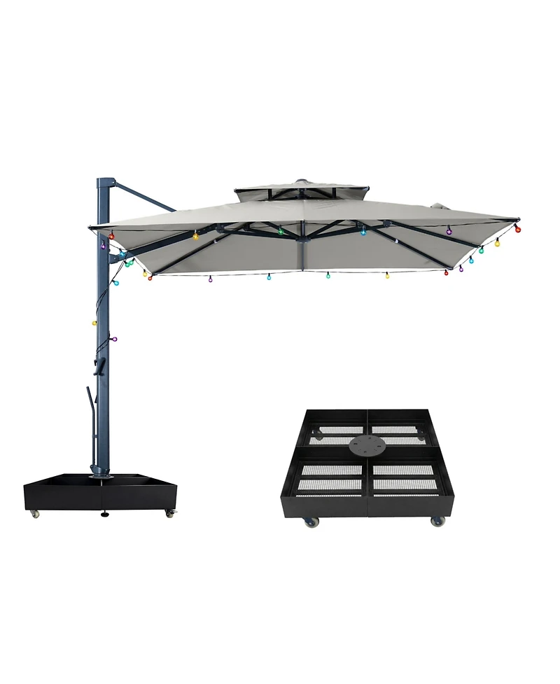 Mondawe Cantilever Patio Umbrella with Diy Drape Hook and Base