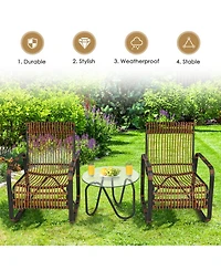 Clihome 3 Pieces Patio Rattan Furniture Set with 2 Wicker Chairs and Glass Side Table