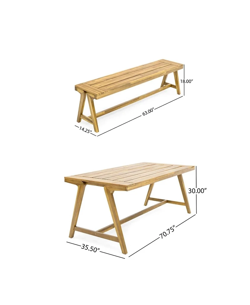 Asagikoiai 3-Piece Acacia Wood Outdoor Picnic Dining Set with Benches