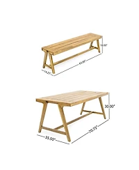 Asagikoiai 3-Piece Acacia Wood Outdoor Picnic Dining Set with Benches