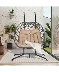 Asagikoiai Outdoor Double Egg Chair with Stand and Cushions, Hanging Wicker Patio Swing