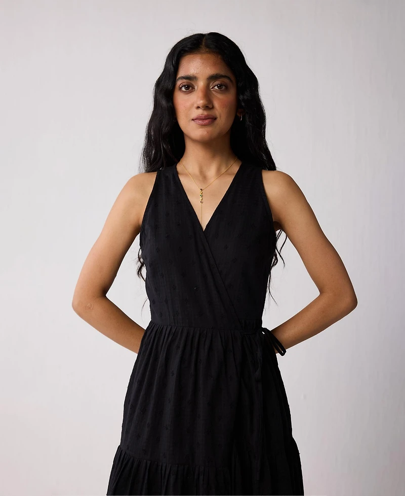 Reistor Women's Sleeveless Embroidered Wrap Dress with Tiers