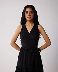 Reistor Women's Sleeveless Embroidered Wrap Dress with Tiers