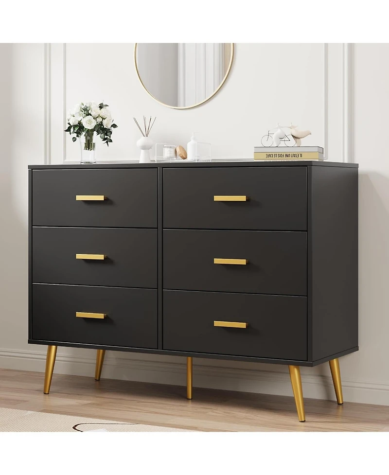 gaomon 6-Drawer Modern Wood Dresser with Handles, Deep Storage