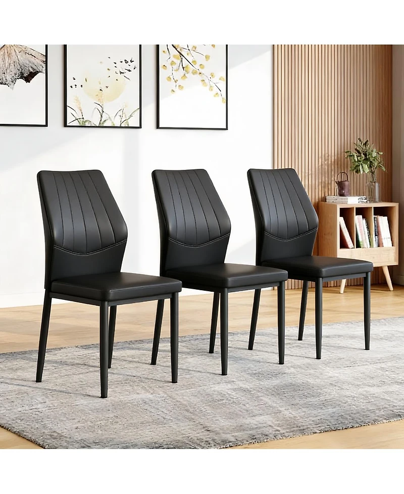 Streamdale Furniture Set of 3 Black Ergonomic Pu Dining Chairs