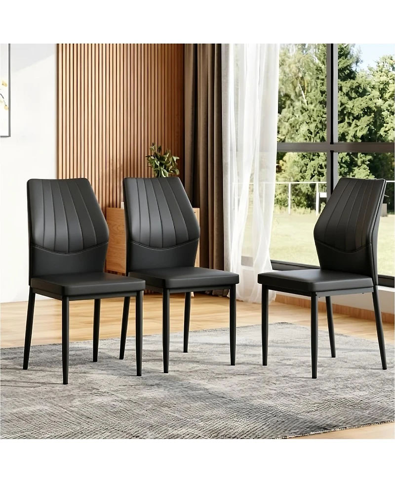 Streamdale Furniture Set of 3 Black Ergonomic Pu Dining Chairs