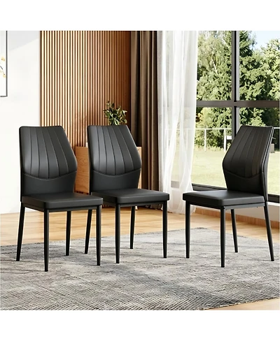 Streamdale Furniture Set of 3 Black Ergonomic Pu Dining Chairs