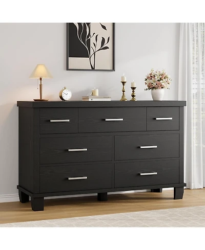 gaomon 7 Drawer Wood Dresser with Metal Handles, Storage Chest for Bedroom, Closet, Entryway, Nursery