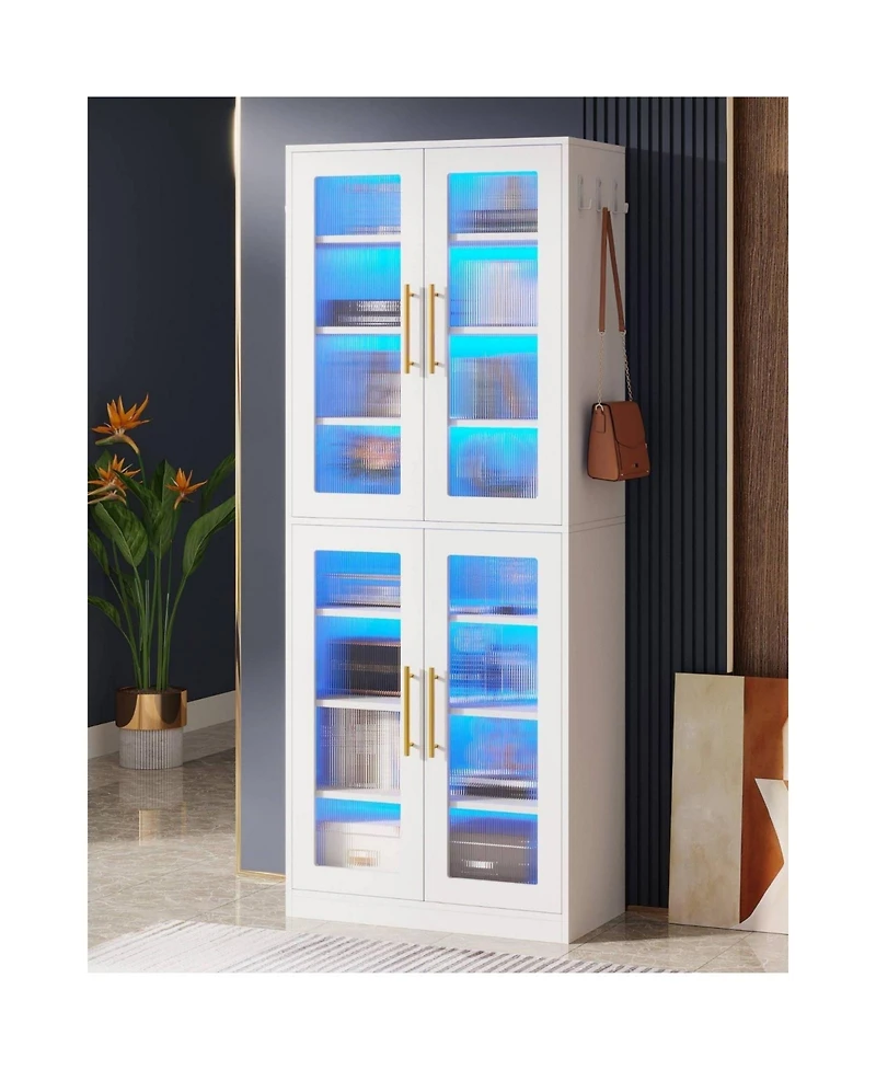 Slickblue 8 Tier Bookcase with Acrylic Doors and Led Lighting