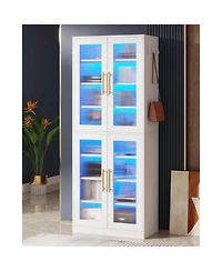 Slickblue 8 Tier Bookcase with Acrylic Doors and Led Lighting