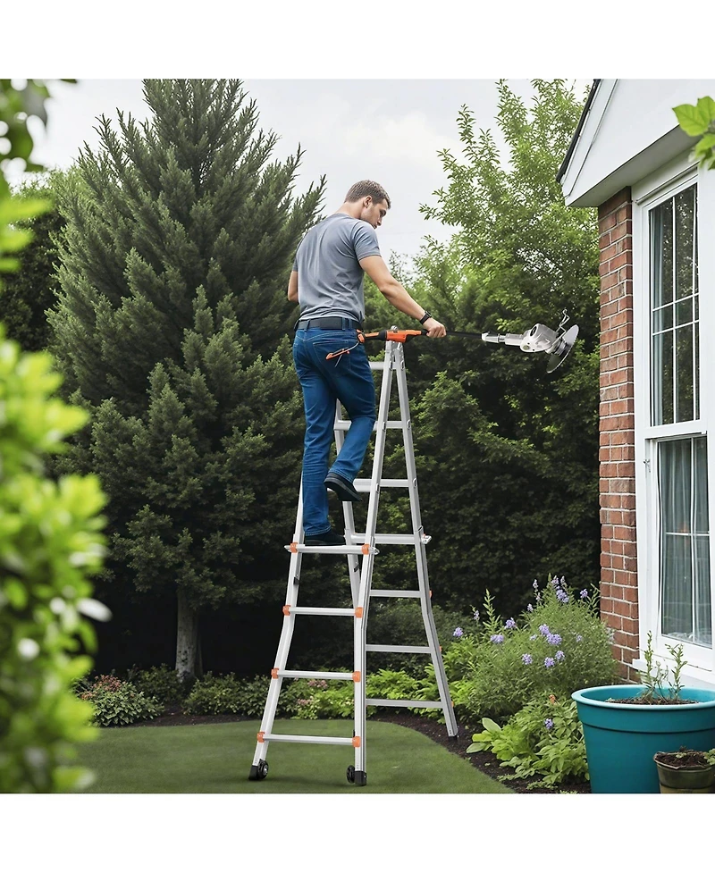 Mecale 20 feet Telescoping A-Frame Ladder, Compact Aluminum Multi-Function Extension Ladder, Collapsible Design, 330 lb Load Capacity
