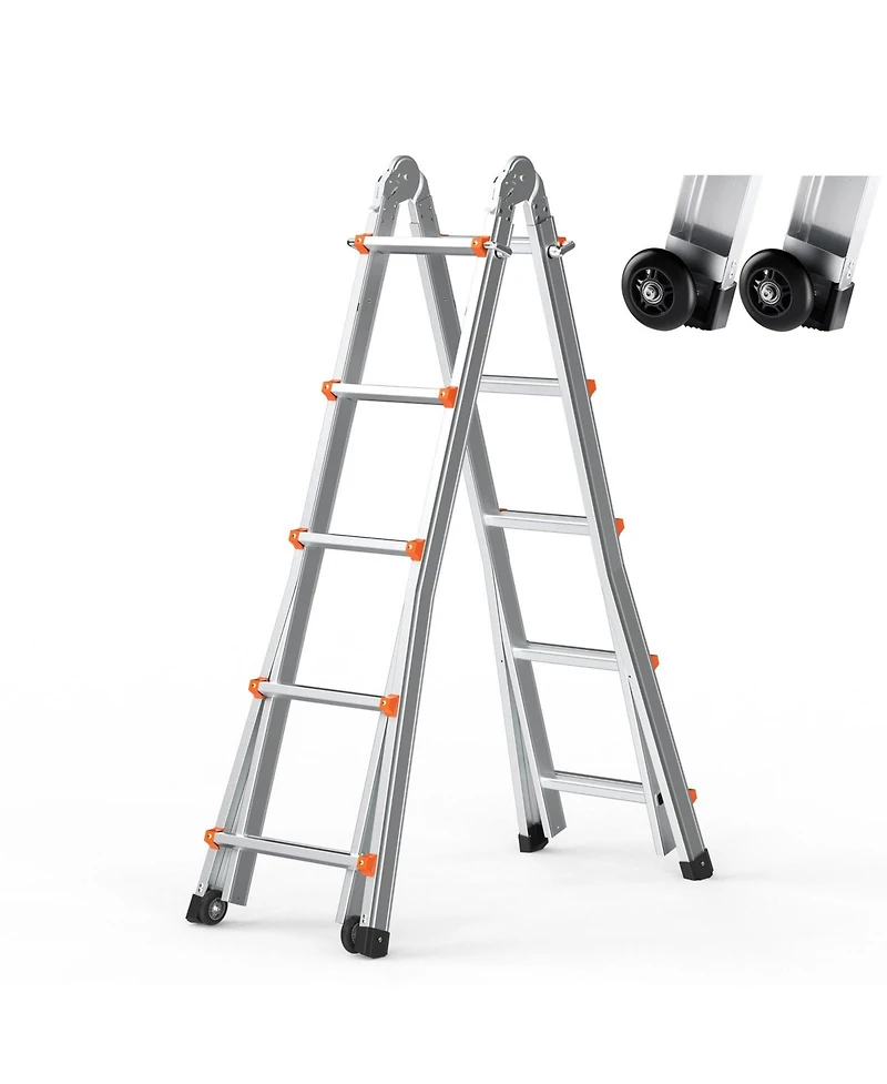 Mecale 20 feet Telescoping A-Frame Ladder, Compact Aluminum Multi-Function Extension Ladder, Collapsible Design, 330 lb Load Capacity