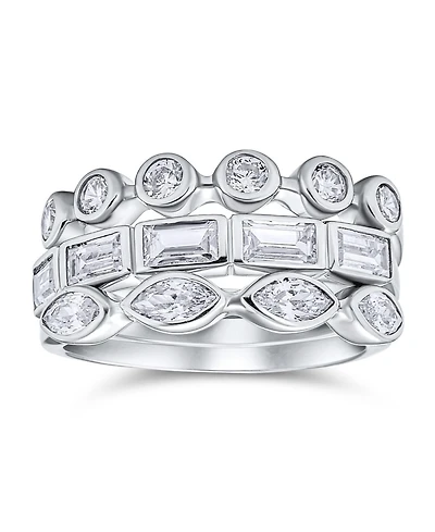 Bling Jewelry Stackable Eternity Band Ring Set 3PC Cz Baguette Marquise Round .925 Sterling Silver