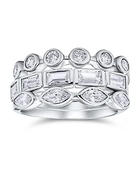 Bling Jewelry Stackable Eternity Band Ring Set 3PC Cz Baguette Marquise Round .925 Sterling Silver