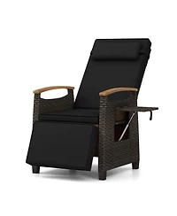 Yiortwo Patio Wicker Recliner Chair with Adjustable Backrest, Footrest and Side Table