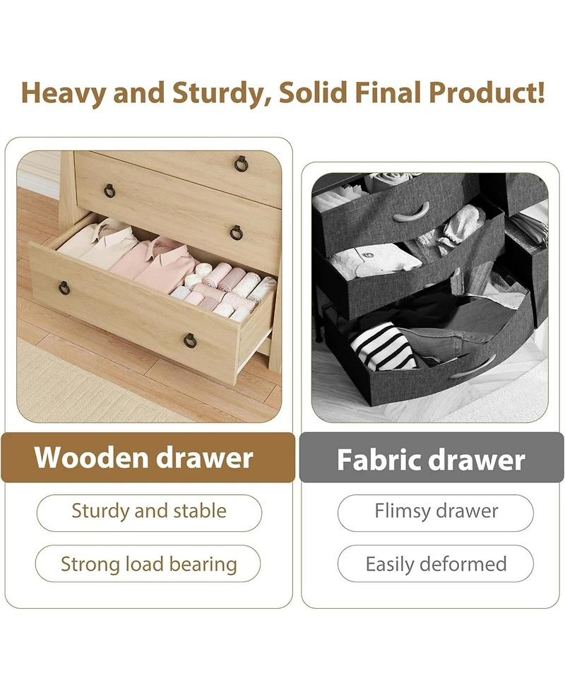 gaomon 3 Drawer Dresser, Modern Dresser for Bedroom, Chest of with Metal Ring Pull Handles, Wooden Storage Cabinet Living Room