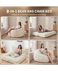 gaomon 4 in 1 Adult Bean Bag Chair, Large Beanbag with Memory Foam and Removable Cover, Oversized Flannel Lazy Sofa Couch Bed