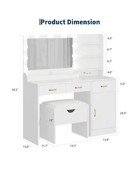 gaomon Vanity Desk with Mirror and Lights, Set Upholstered Storage Stool, Makeup Power Outlet 11 Led Bulbs, Dressing Table