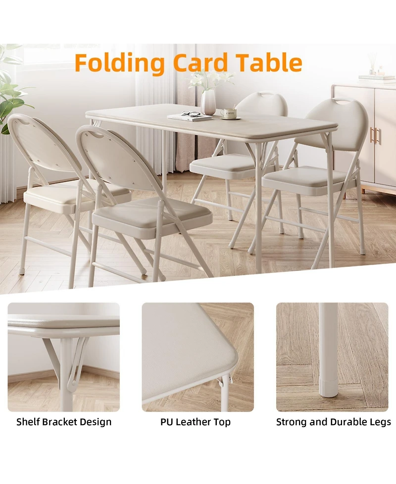 homfan Heavy-Duty Folding Table with Pu Leather Top and Sturdy Metal Frame - Portable Space-Saving for Parties, Picnics Events