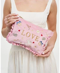 Fable England Women's Love Velvet Embroidered Pouch
