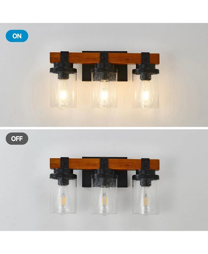 Midola 3-Light And Wooden Wall Lamps With Glass Shades(No Bulbs) for Bathroom Or Bedroom