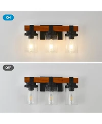 Midola 3-Light And Wooden Wall Lamps With Glass Shades(No Bulbs) for Bathroom Or Bedroom