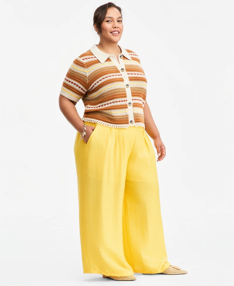 On 34th Trendy Plus Pull-On Pintucked Gauze Pants, Macy's Exclusive