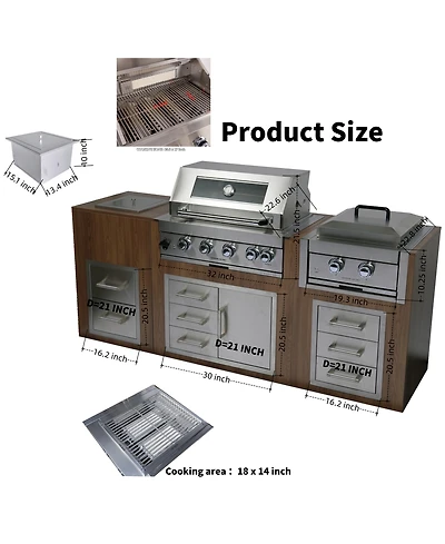 Mondawe 32" Built-In Gas Grill Outdoor Kitchen with Infrared Burner, Ice Box and Tool Set