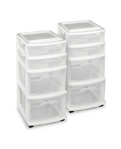 Homz Tall Solid Plastic 4 Drawer Medium Storage Cart with Caster Wheels, Black