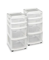 Homz Tall Solid Plastic 4 Drawer Medium Storage Cart with Caster Wheels, Black