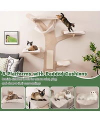 Gymax Wall-Mounted Cat Tower with Hammock 4 Platforms Sisal Scratching Mat for Indoor