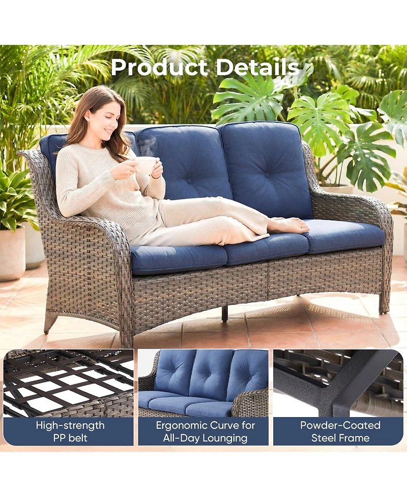 Pocassy 5-Pieces Patio Furniture Set, Outdoor Wicker Sofa Couch with Chairs Ottomans Red Cushions, All Weather High Back Modern Conversation Set