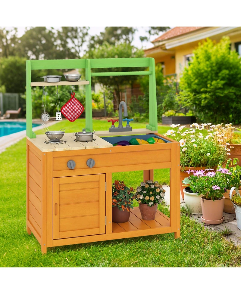 Costway Mud Kitchen for Kids with Realistic Stoves Faucet Sink Oven and Cookware Accessories