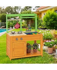 Costway Mud Kitchen for Kids with Realistic Stoves Faucet Sink Oven and Cookware Accessories