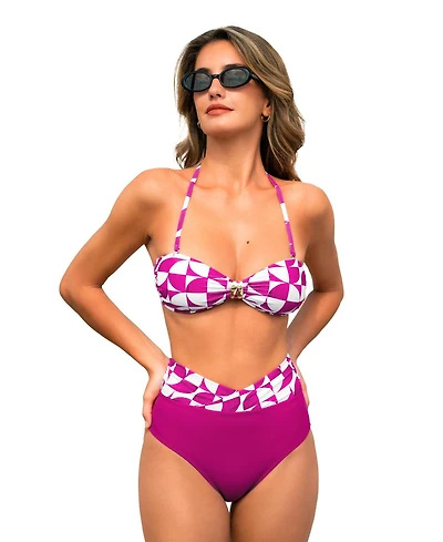 Cupshe Women's V-Neck Bandeau Bikini Set with Removable Straps