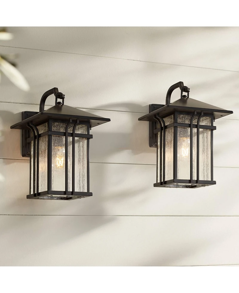 John Timberland Syon Mission Outdoor Wall Light Fixtures Set of 2 Painted Bronze Lantern Clear Seeded Glass for Post Exterior Barn