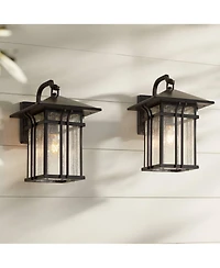 John Timberland Syon Mission Outdoor Wall Light Fixtures Set of 2 Painted Bronze Lantern Clear Seeded Glass for Post Exterior Barn