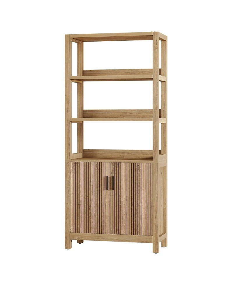 Slickblue Wooden Storage Bookshelf with 3-Tier Open Shelves and Door Cabinet