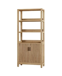 Slickblue Wooden Storage Bookshelf with 3-Tier Open Shelves and Door Cabinet