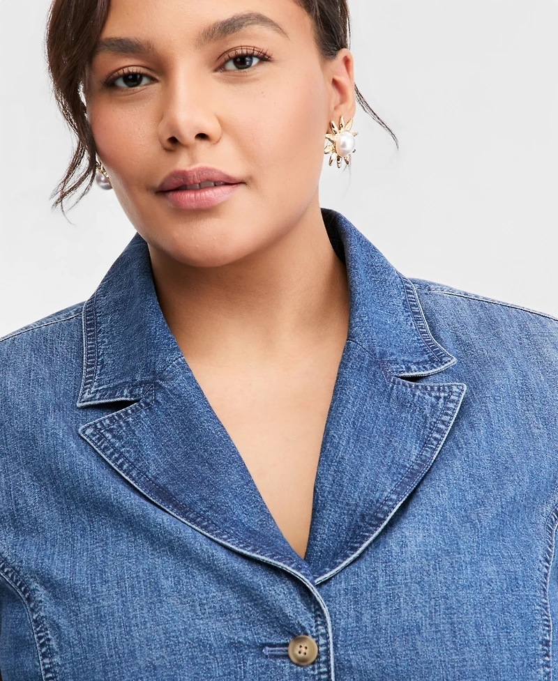 On 34th Trendy Plus Notched-Collar Button-Front Denim Vest, Macy's Exclusive