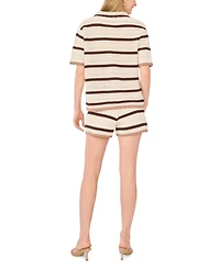 1.state Women's Mesh Stripe Encased Elastic Waistband Shorts