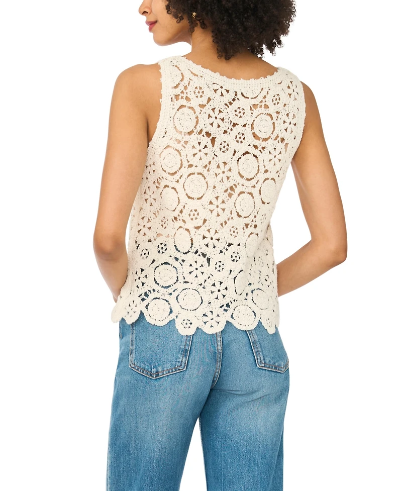 1.state Women's Crewneck Sleeveless Crochet Shell Tank Top