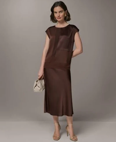 Donna Karan New York Petite Crewneck Sleeveless Blouse A Line Midi Skirt