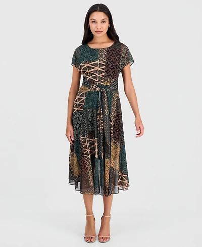 Robbie Bee Women's Printed Tie-Front Midi Dress