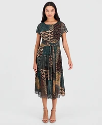 Robbie Bee Women's Printed Tie-Front Midi Dress