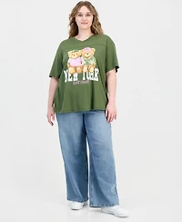 Rebellious One Trendy Plus Size New York Bear Graphic Varsity Boyfriend T-Shirt