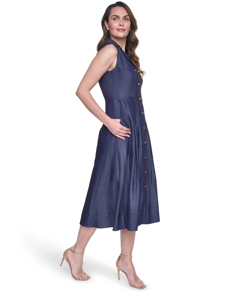 Vince Camuto Women's Denim Sleeveless Midi Shirt Dress