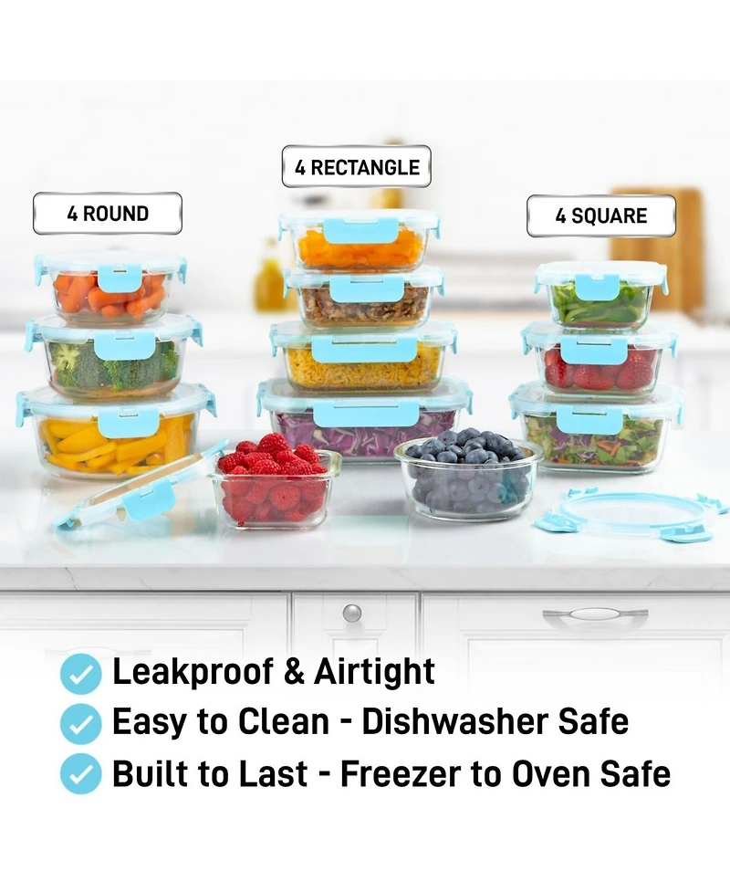 24 Piece Oven Safe Glass Storage Container Set with Lids