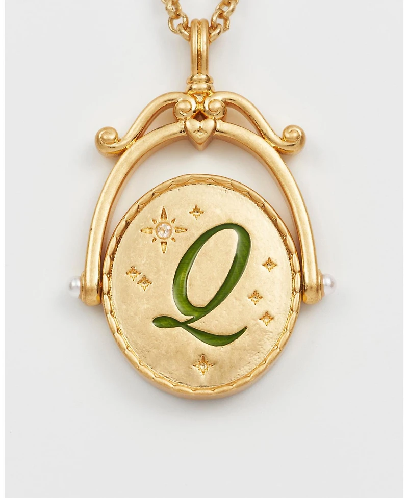 Fable England Women's Q Initial Queen Annes Lace Gold Spinner Chain Necklace