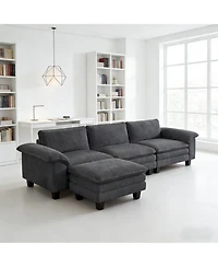 Clihome 124.4 Inch Conversation Couch L-Shaped Sectional Sofa with Removable Ottoman